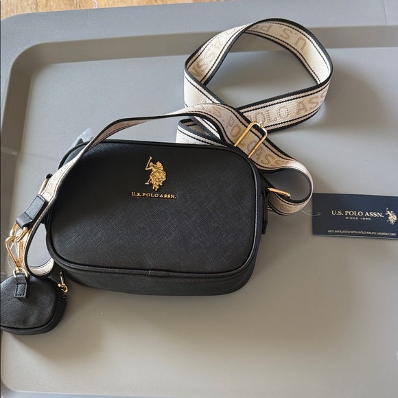 U.S. Polo Assn. Other - U.S. Polo Assn. Black Crossbody Bag with Ivory Logo Strap